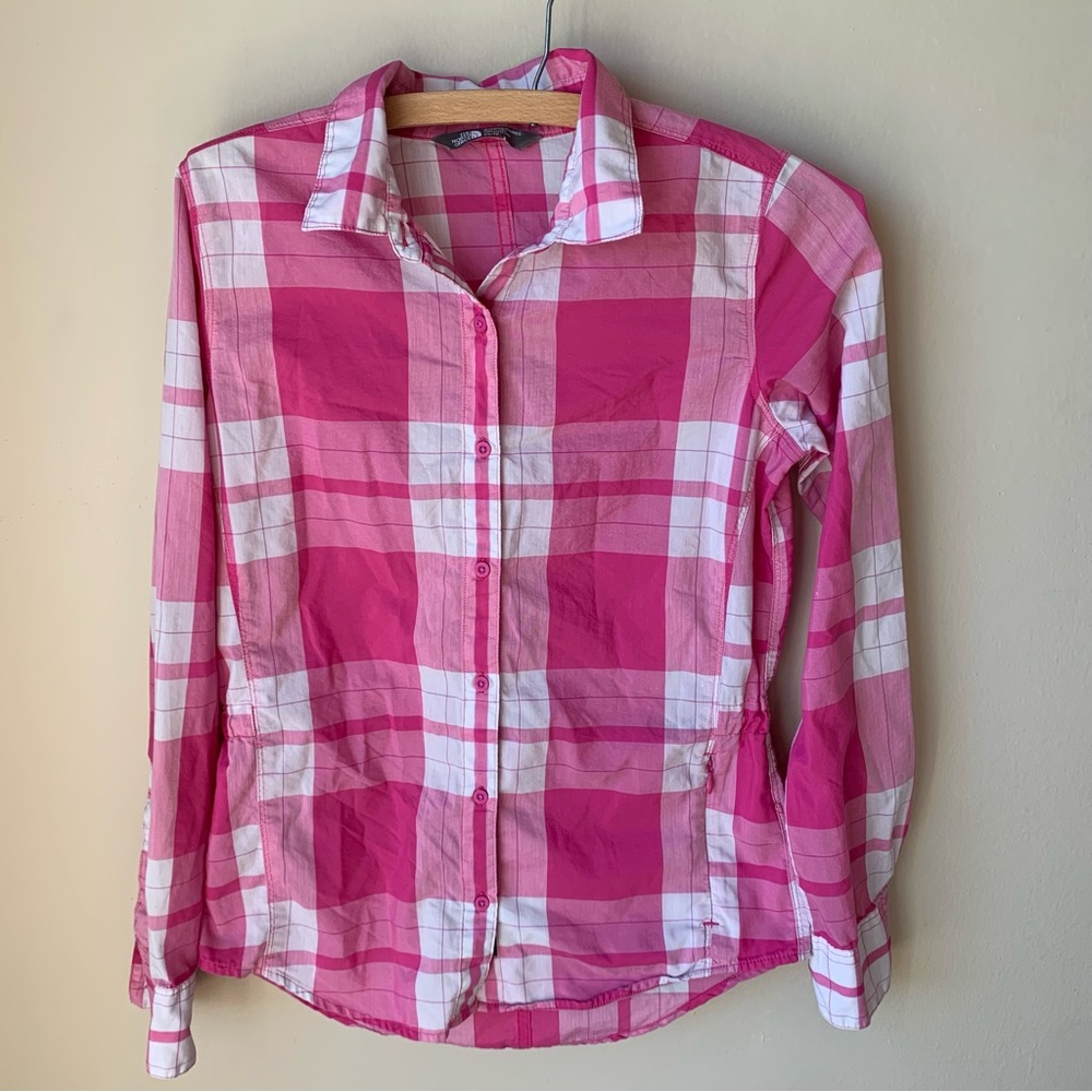 The North Face shade me pink and white plaid top